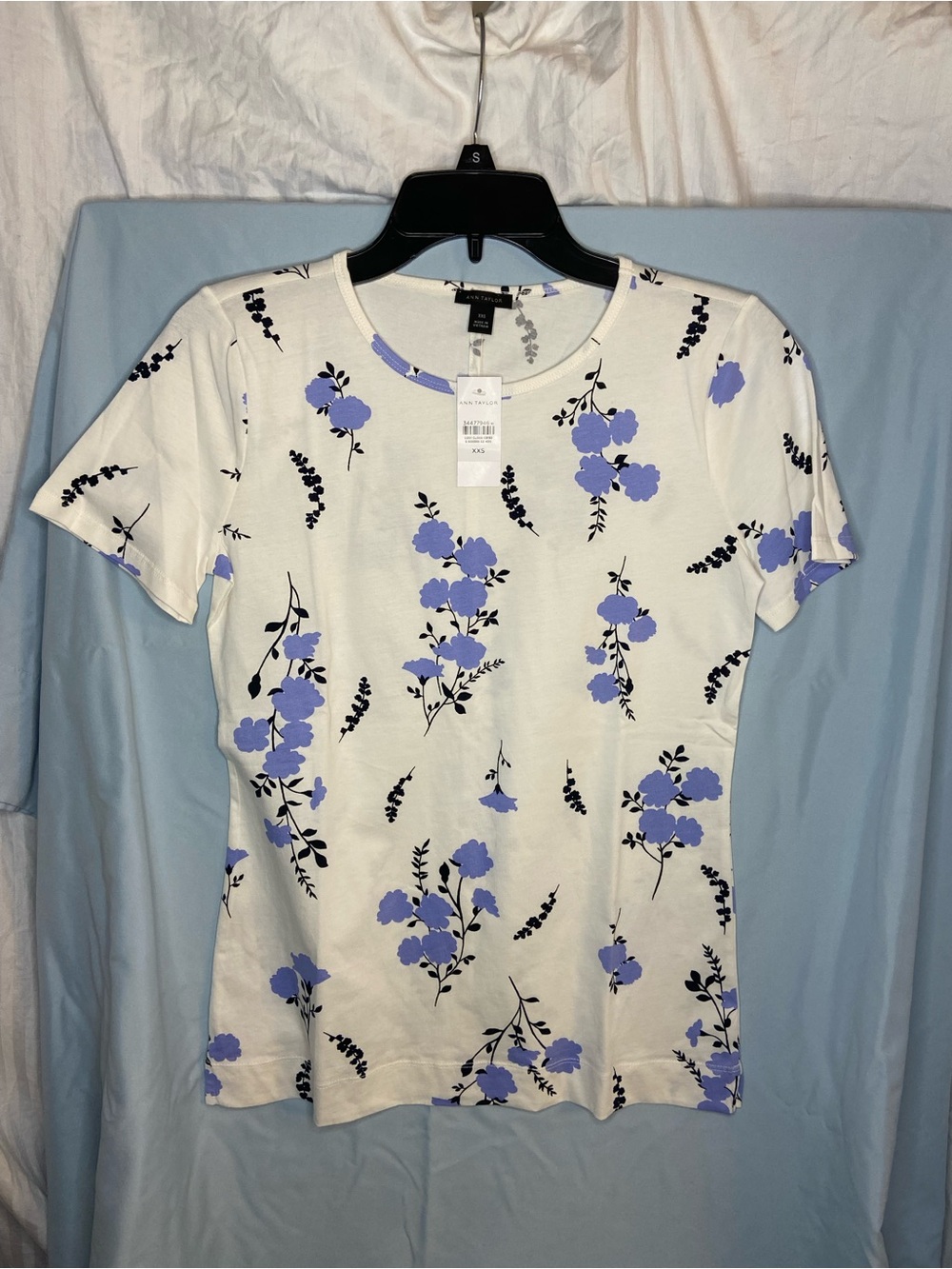 Ann Taylor White Tee with Lavender Floral Print NWT